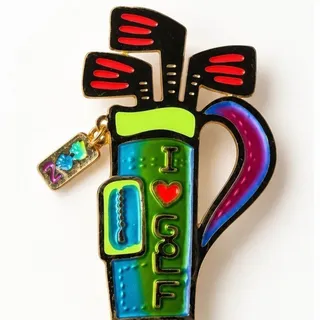Photo of Vintage Colorful I Heart Golf Bag Enamel Brooch Pin Gold Tone Sports Jewelry