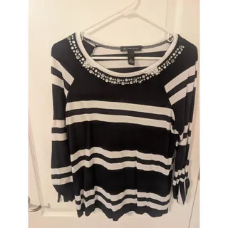 Photo of INC Women’s Black & White Top Embellished Center Front XL, Elegant Bling