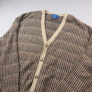 Photo of Grandpa Sweater Vintage Towncraft Knit Cardigan Sweater XL Brown Plaid Academia