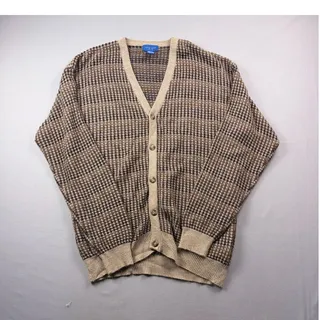 Photo of Grandpa Sweater Vintage Towncraft Knit Cardigan Sweater XL Brown Plaid Academia