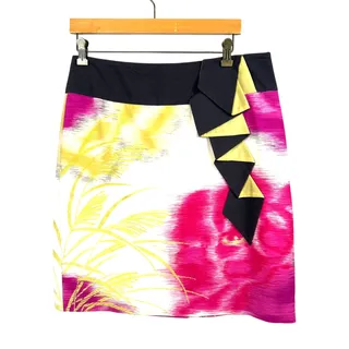 Photo of Floreat Anthropologie Womens 10 Pink Abstract Ruffle Cotton Skirt Eclectic NEW