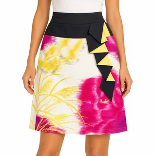 Photo of Floreat Anthropologie Womens 10 Pink Abstract Ruffle Cotton Skirt Eclectic NEW