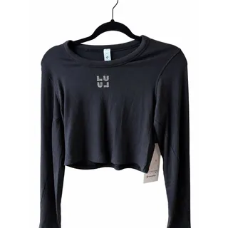 Photo of Lululemon Hold Tight Long Sleeve Jewelled Black Rhinestone Crop Top Size 8 NWT