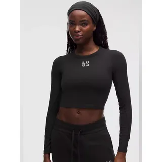 Photo of Lululemon Hold Tight Long Sleeve Jewelled Black Rhinestone Crop Top Size 8 NWT