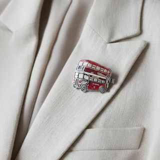 Photo of Vintage Red Double Decker Bus Brooch | 1980s Glitter Enamel London Bus Pin