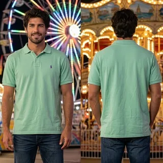 Photo of Polo Ralph Lauren Shirt Mens L Green Short Sleeve 42 Chest Polo Shirt