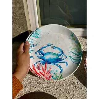 Photo of Pandex Sealife 9” Melamine plates x8 crab seahorse starfish sea turtle coastal 