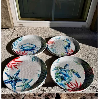 Photo of Pandex Sealife 9” Melamine plates x8 crab seahorse starfish sea turtle coastal 