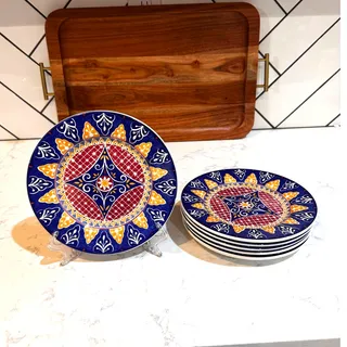 Photo of Pier 1 Imports 8” plates in discontinued Vizcaya pattern x6 earthenware vibrant 