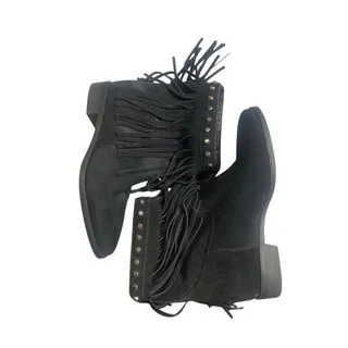 Photo of Michael Kors Black Suede Fringe Studded Ankle Boots Size 7M
