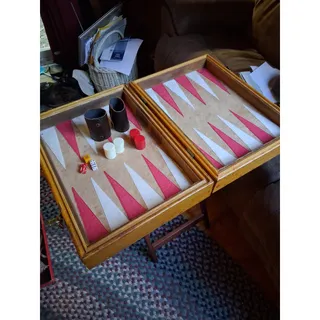 Photo of Vtg Wooden Cased Backgammon Game Set Complete (3235)
