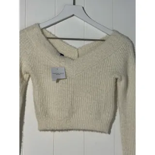 Photo of American Eagle Sweater Womens XS Cream Ribbed Cropped Off Shoulder NWT