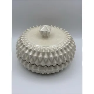Photo of Vintage White Iridescent Hobnail Lidded Trinket Dish Round Ceramic Container