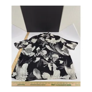 Photo of AllSaints Kahuna Shirt Mens XXL Black White Floral Hawaiian Viscose Button Up