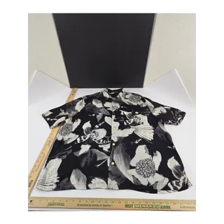 Photo of AllSaints Kahuna Shirt Mens XXL Black White Floral Hawaiian Viscose Button Up