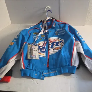 Photo of Signed Kurt Busch #2 Miller Lite NASCAR Jacket Size M And Signed Ticket Holder