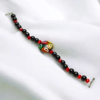 Photo of Vintage Murano Millefiori Bead, Black Glass Beads, & Red Crystals Bracelet
