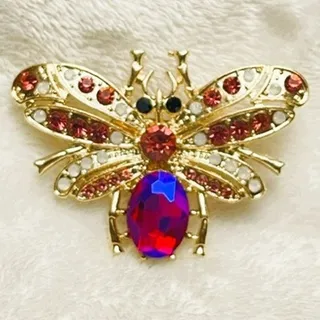 Photo of  Volcano Sunset Czech Crystal Bee Brooch w/Pink, White, Black Crystal Accents