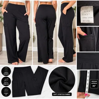 Photo of A New Day Womens XL Black Pull On Cargo Pants Stretch Side Pockets Casual NWOT
