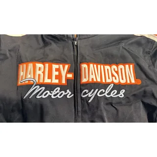 Photo of Vintage Harley-Davidson Motorcycles Jacket XL Black Orange Embroidered Full Zip
