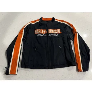 Photo of Vintage Harley-Davidson Motorcycles Jacket XL Black Orange Embroidered Full Zip