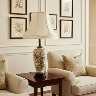 Photo of Vintage Satsuma Style Porcelain Table Lamp-Floral-Birds-Crackle Glaze-Wood Base
