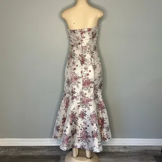 Photo of Lulus Strapless Floral Mermaid Midi Dress Cream Pink Rose Print Size S fairycore