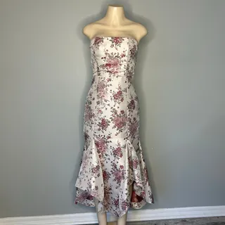 Photo of Lulus Strapless Floral Mermaid Midi Dress Cream Pink Rose Print Size S fairycore