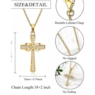 Photo of 14K Gold Over Sterling Silver Moissanite Cross Necklace 16-18in