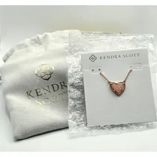 Photo of Kendra Scott Ari Heart Pendant Necklace Pink Druzy Rose Gold Tone 15-17in - New