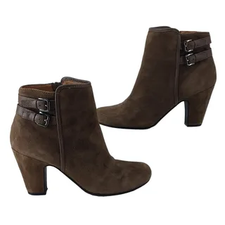 Photo of Sofft Womens Size 8.5 Booties Suede Ankle Brown Heel Buckle Zipper