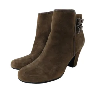 Photo of Sofft Womens Size 8.5 Booties Suede Ankle Brown Heel Buckle Zipper