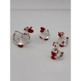Photo of Set of 4 Whimsical Miniature Clear and Orange Duck Figurines, Hand-Blown Glass