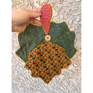 Photo of Vintage Handmade Leaf Shaped Mug Rug, Fall-Themed Fabric Trivet, Terry's Village