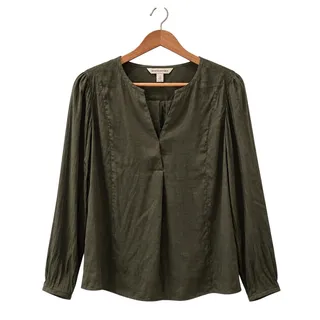 Photo of Banana Republic Ramie Pintuck Blouse Olive Green NWT Petite Small