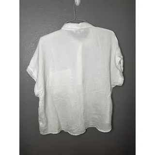 Photo of Nine West White Short Sleeve Double Gauze Button Up XL 100% Cotton Roll Tab NWT