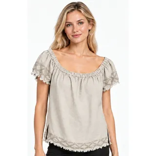 Photo of Anthropologie Cloth & Stone Ivory Peasant Blouse Fringe Trim EUC XS