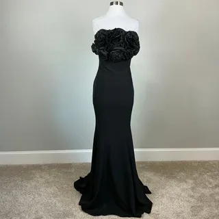 Photo of Jovani 45561 Black Evening Gown Strapless Silk Flower Long Mermaid Dress Size 10