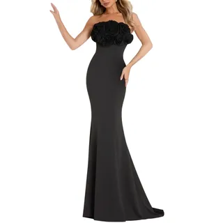Photo of Jovani 45561 Black Evening Gown Strapless Silk Flower Long Mermaid Dress Size 10