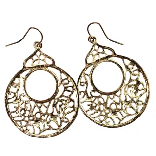 Photo of  Filigree Design Circle Earrings • Goldtone • Classic & Simple • 2.5" Drop •Hook