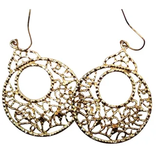 Photo of  Filigree Design Circle Earrings • Goldtone • Classic & Simple • 2.5" Drop •Hook