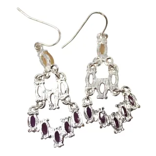 Photo of Yellow Purple Plastic Marquis Cut Dangle Earrings • Silvertone • 2" Drop • Hook