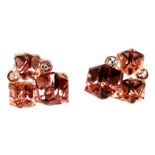 Photo of Pink Glass Ice Cube Earrings • Bezel Set Rhinestones • Goldtone Post • 1/2"