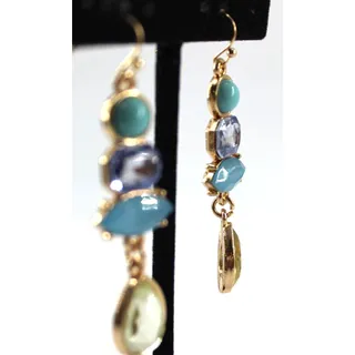 Photo of Faux Turquoise Blue Rhinestone Dangle Earrings • Mirrored Drop • Goldtone • 2"