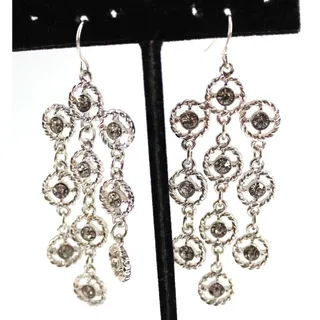 Photo of Three Stand Rhinestone Circle Dangle Earrings • 2-1/2" Drop • Silvertone • Hook