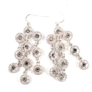 Photo of Three Stand Rhinestone Circle Dangle Earrings • 2-1/2" Drop • Silvertone • Hook