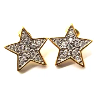 Photo of Rhinestone Studded Gold Tone Five-Point Star Pierced Earrings • 3/4"