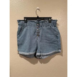 Photo of Song Light Denim Paperbag cuffed button fly shorts L