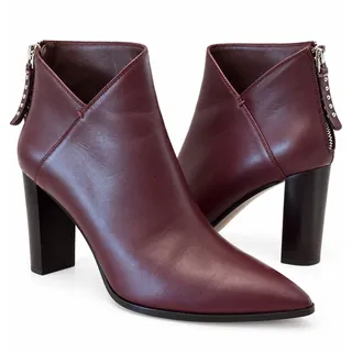 Photo of PAIGE Kenna Leather Ankle Boots Size 8.5 Burgundy Pointed Toe Block Heel