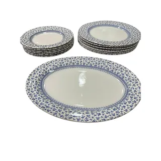 Photo of Vintage English Ironstone Provence Blue Set – 6 Dinner + 6 Side Plates + Platter